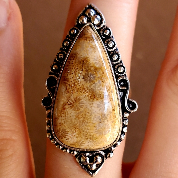 *Sale* New Fossil Coral 925 Silver Ring. - Picture 2 of 7